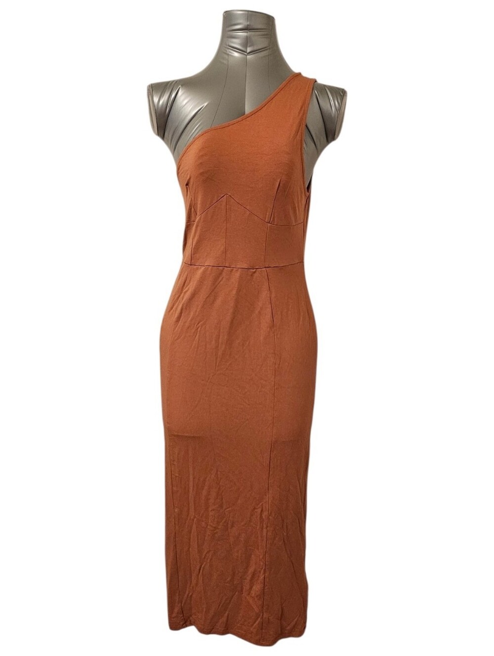 Brown ASOS Design Women's One Shoulder Seamed Midi Dress